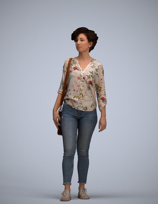 scanned 3D woman casual walking, photogrammetry people for Enscape and V-Ray