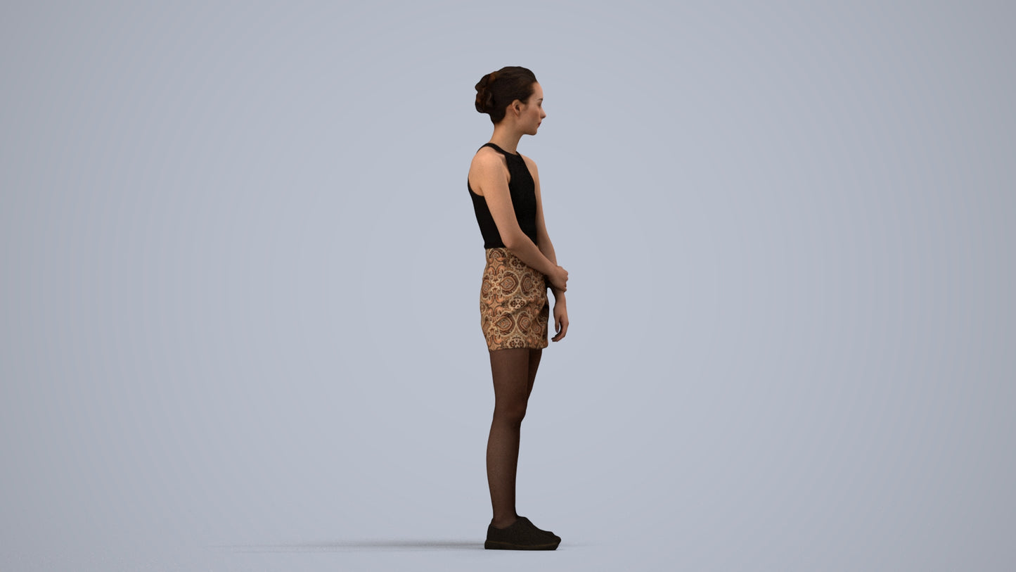 scanned 3D woman casual standing, photogrammetry people for Enscape and V-Ray, side view render