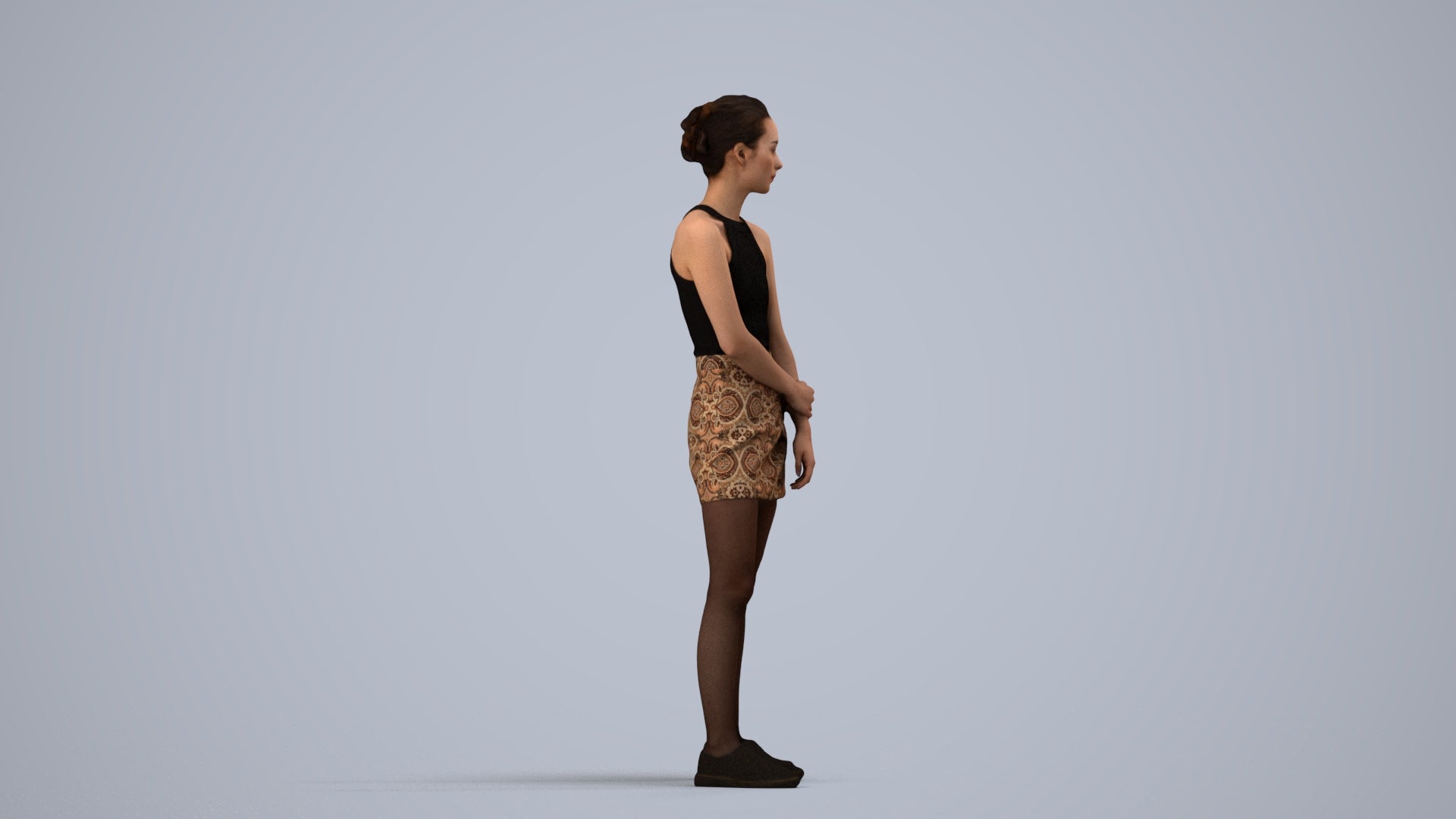 scanned 3D woman casual standing, photogrammetry people for Enscape and V-Ray, side view render