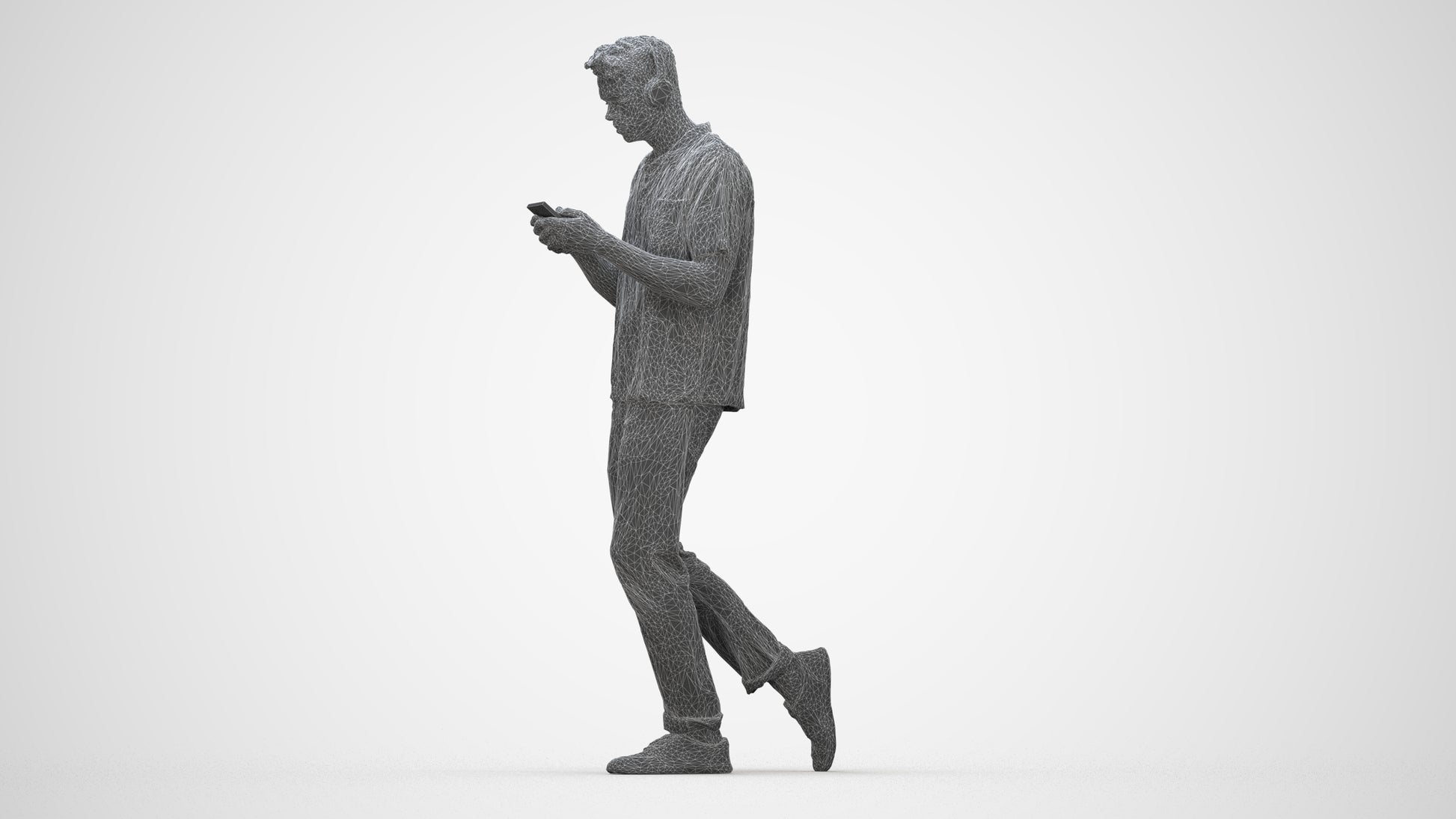 photogrammetry 3D man casual walking, realistic human model archviz FBX, wireframe back view