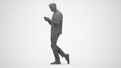 photogrammetry 3D man casual walking, realistic human model archviz FBX, wireframe back view
