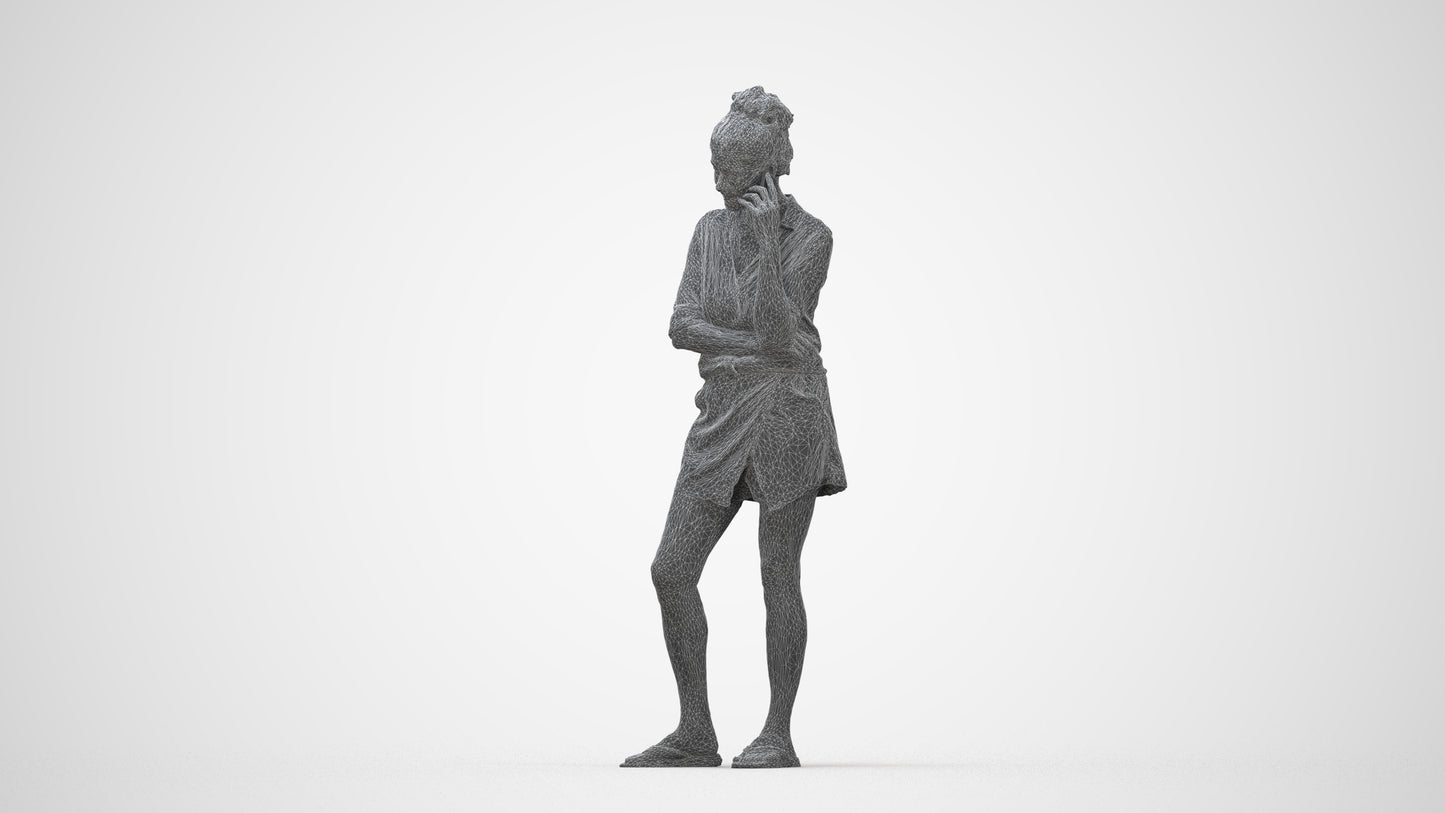 realistic 3D human woman casual standing, archviz people FBX OBJ for Blender, wireframe back view