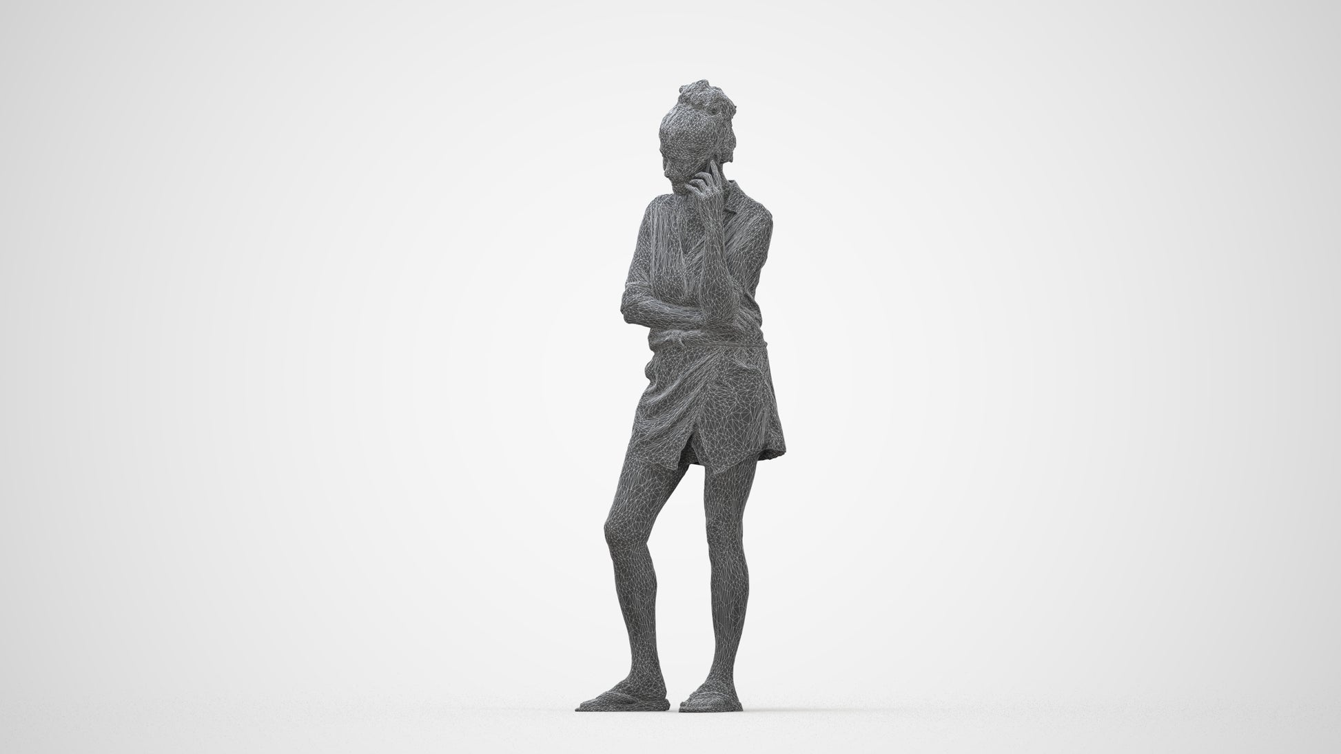 realistic 3D human woman casual standing, archviz people FBX OBJ for Blender, wireframe back view
