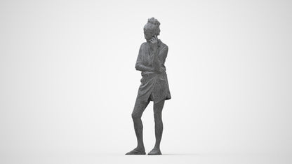 realistic 3D human woman casual standing, archviz people FBX OBJ for Blender, wireframe back view