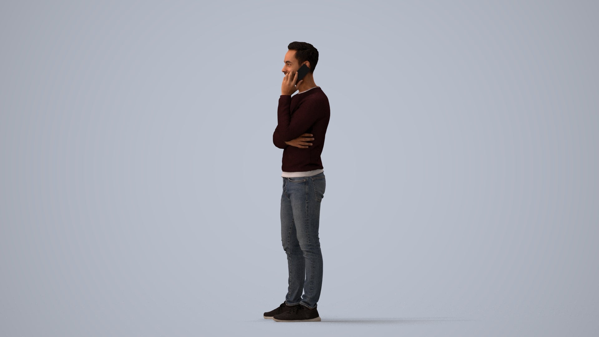 3D human model man casual standing, photogrammetry scanned person for archviz, three-quarter view render