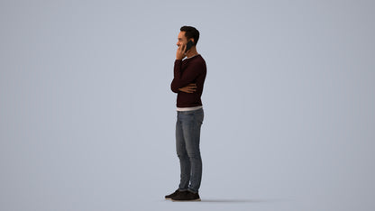 3D human model man casual standing, photogrammetry scanned person for archviz, three-quarter view render