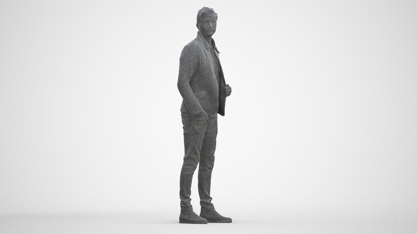 3D people model man casual business, scanned human for 3ds Max rendering, three-quarter front view render