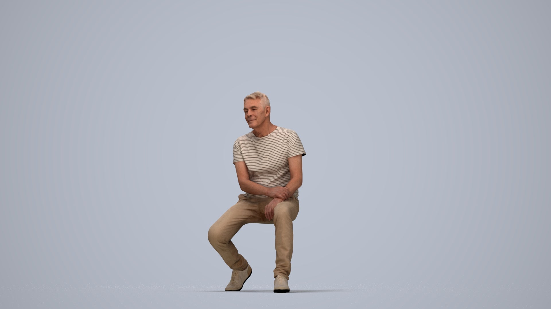 scanned 3D senior man casual sitting, photogrammetry people for Enscape and V-Ray, top-down view render