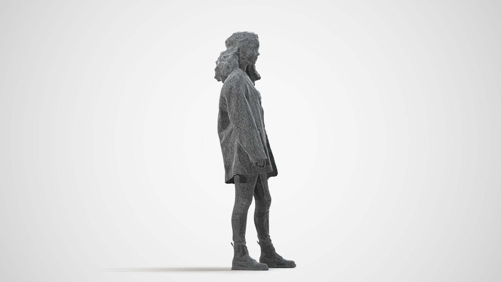 realistic 3D human woman casual standing, archviz people FBX OBJ for Blender, wireframe side view