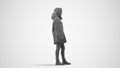 realistic 3D human woman casual standing, archviz people FBX OBJ for Blender, wireframe side view