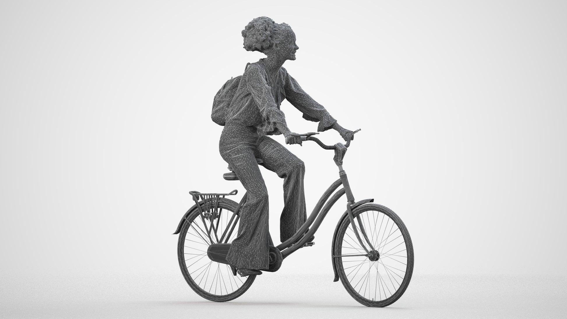 photogrammetry 3D woman casual cycling, realistic human model archviz FBX, wireframe side view