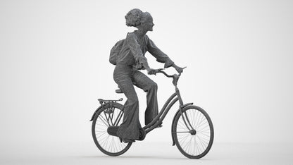 photogrammetry 3D woman casual cycling, realistic human model archviz FBX, wireframe side view