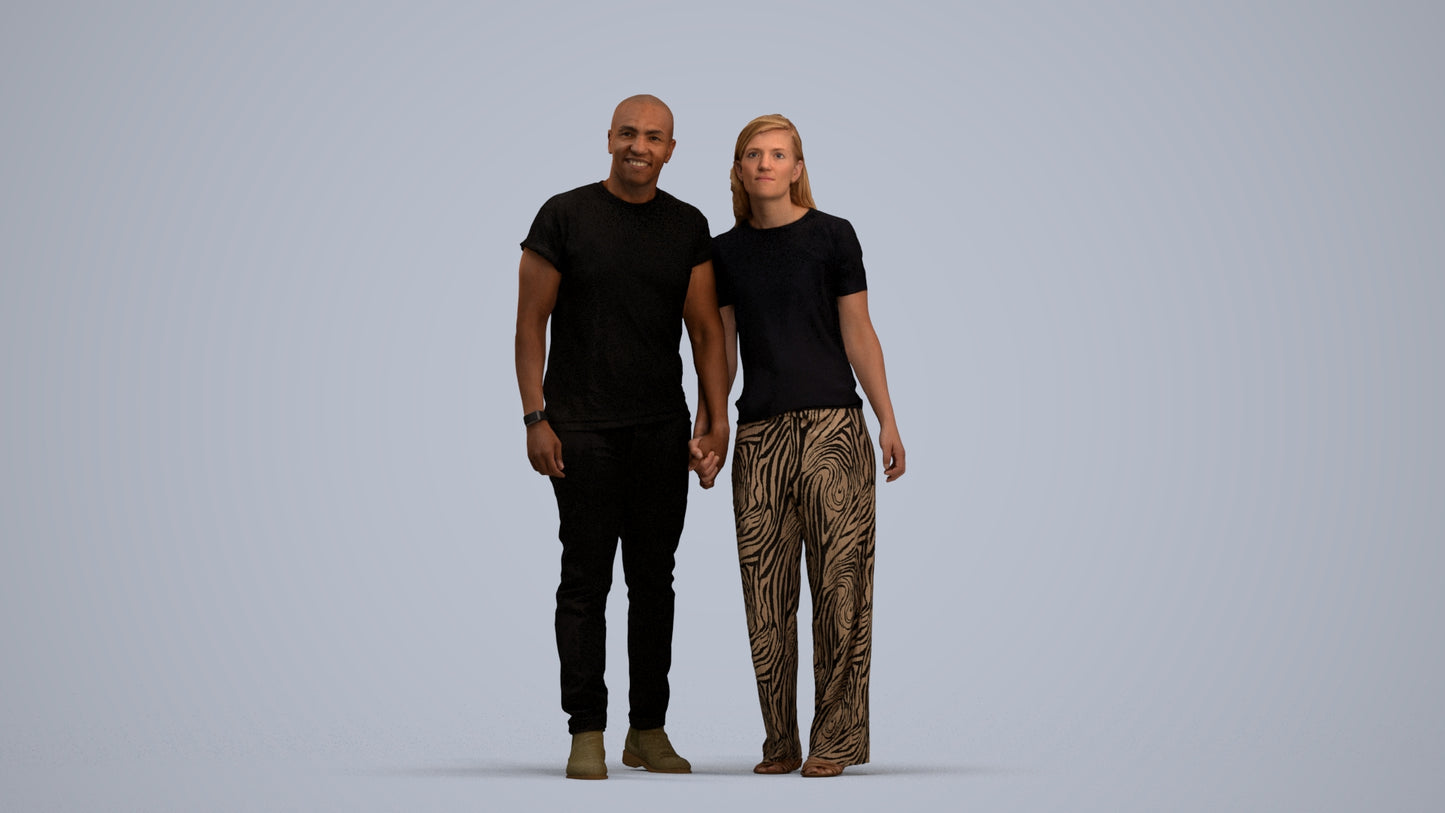 realistic 3D people woman casual couple, render-ready for V-Ray and Corona, FBX OBJ, standing pose render