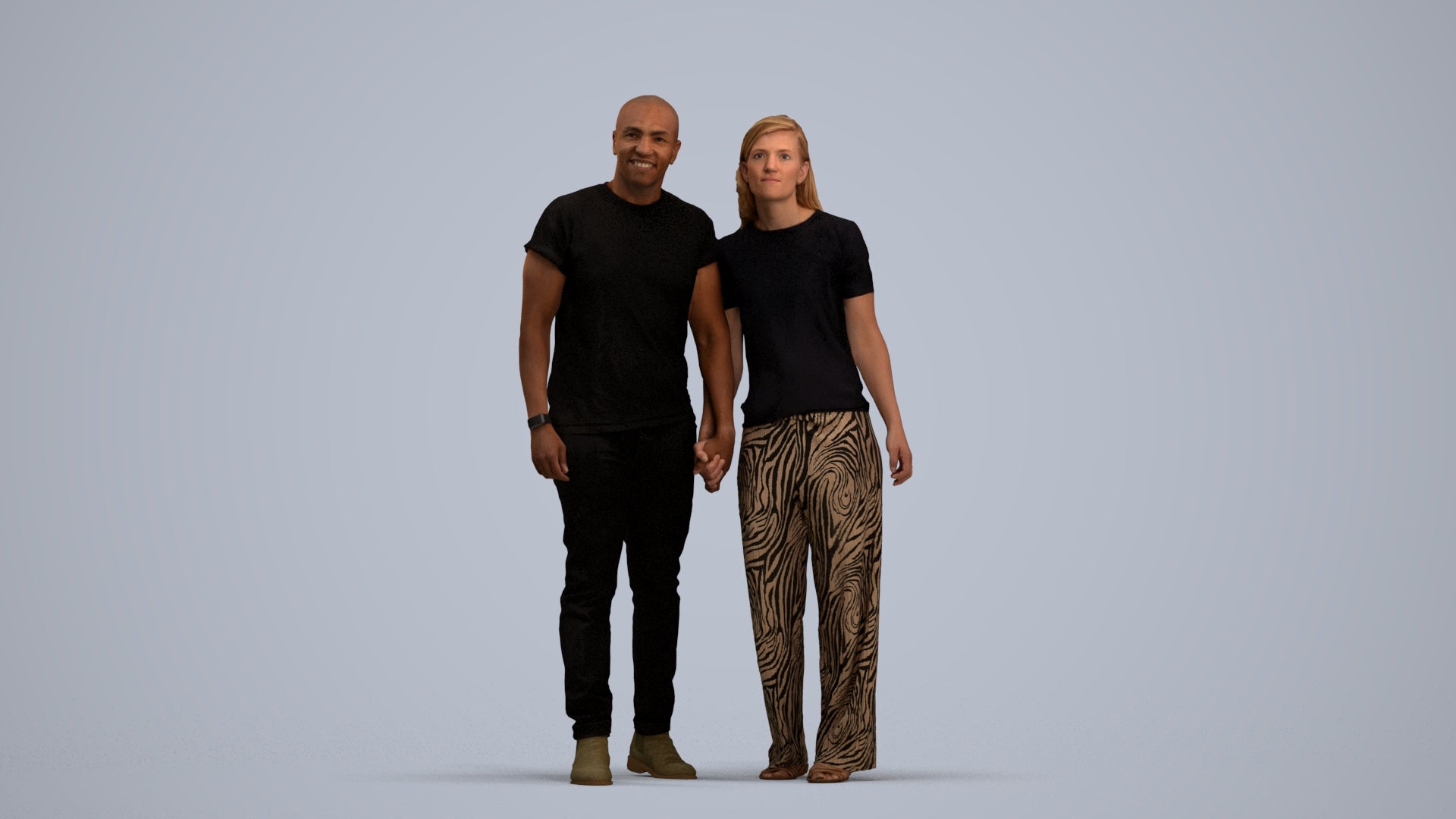 realistic 3D people woman casual couple, render-ready for V-Ray and Corona, FBX OBJ, standing pose render