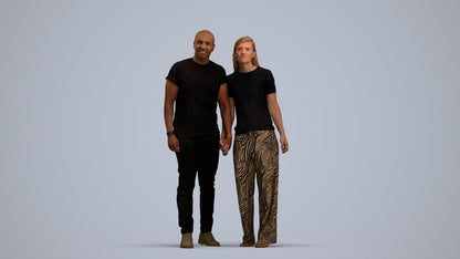realistic 3D people woman casual couple, render-ready for V-Ray and Corona, FBX OBJ, standing pose render