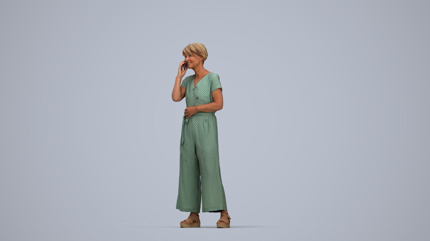 realistic 3D senior woman casual standing, scanned archviz people for Blender and 3ds Max, top-down view render
