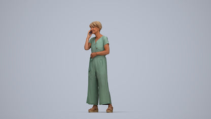 realistic 3D senior woman casual standing, scanned archviz people for Blender and 3ds Max, top-down view render