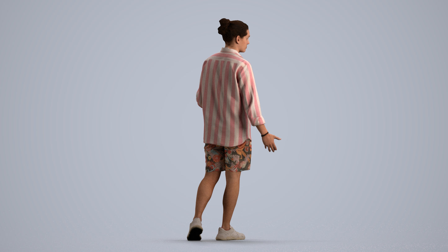 scanned 3D man casual walking, photogrammetry people for Enscape and V-Ray, front view render