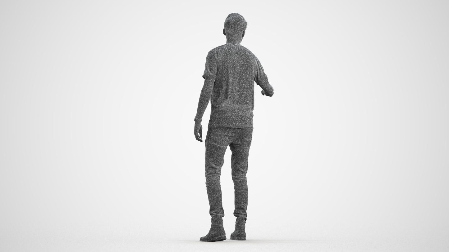 3D scanned man door casual, photorealistic archviz people for Enscape and SketchUp, wireframe front view