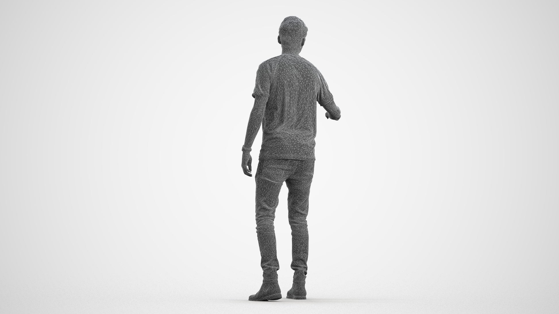 3D scanned man door casual, photorealistic archviz people for Enscape and SketchUp, wireframe front view
