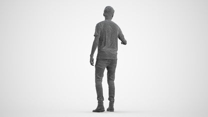 3D scanned man door casual, photorealistic archviz people for Enscape and SketchUp, wireframe front view