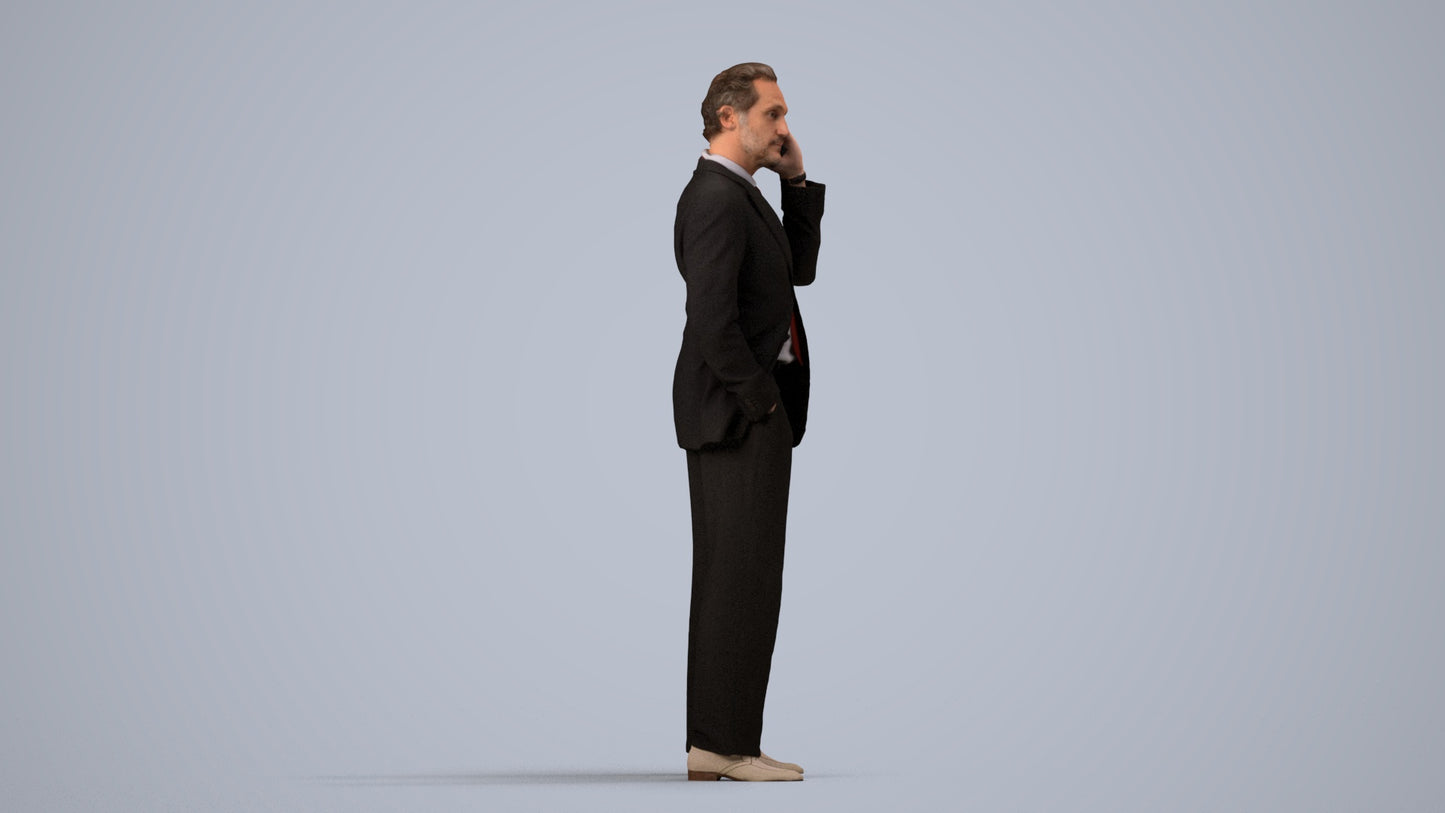 photogrammetry 3D man business standing, realistic human model archviz FBX, side view render