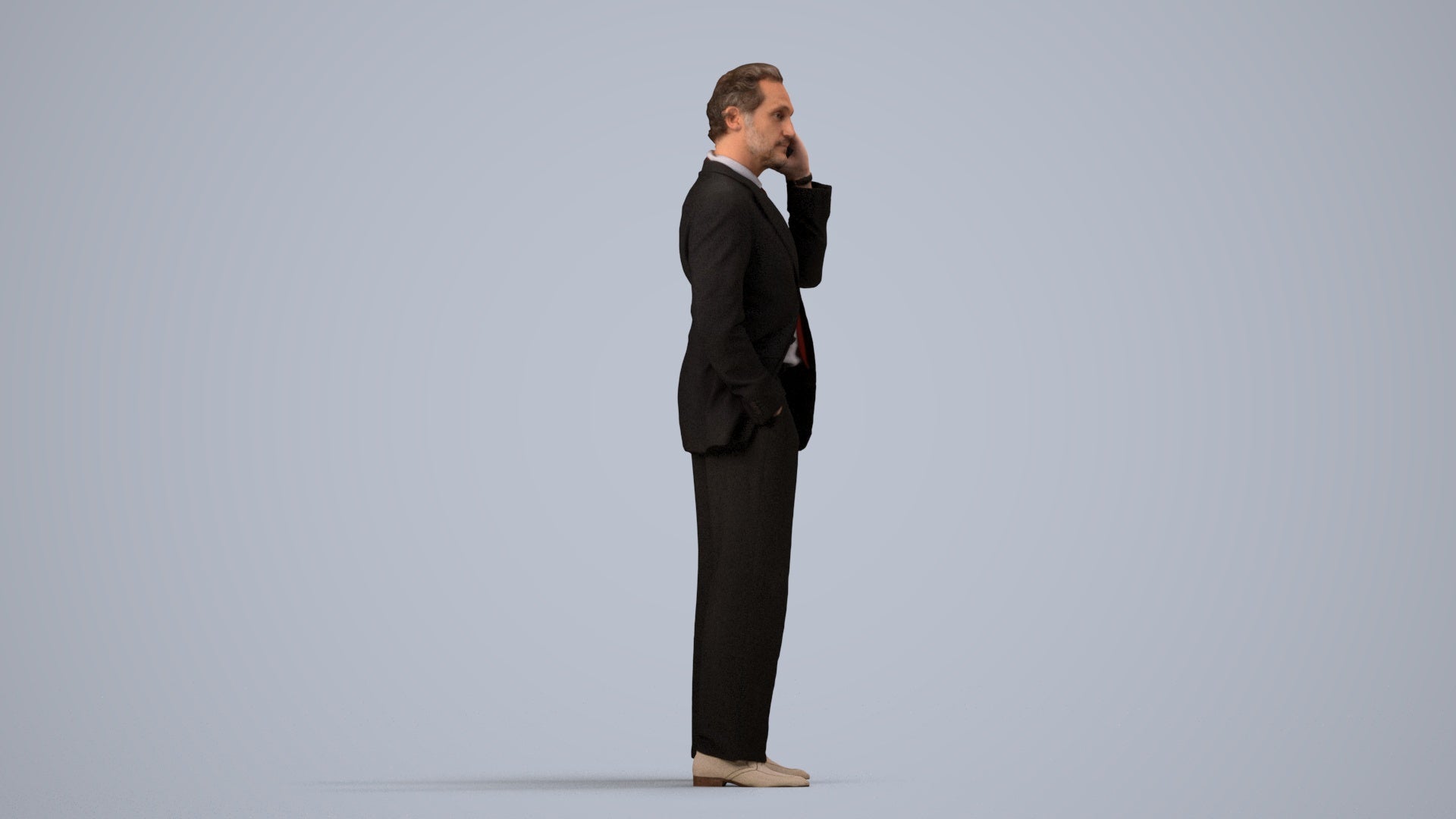 photogrammetry 3D man business standing, realistic human model archviz FBX, side view render