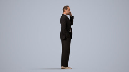 photogrammetry 3D man business standing, realistic human model archviz FBX, side view render