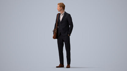 3D human model man business, photogrammetry scanned person for archviz, three-quarter view render