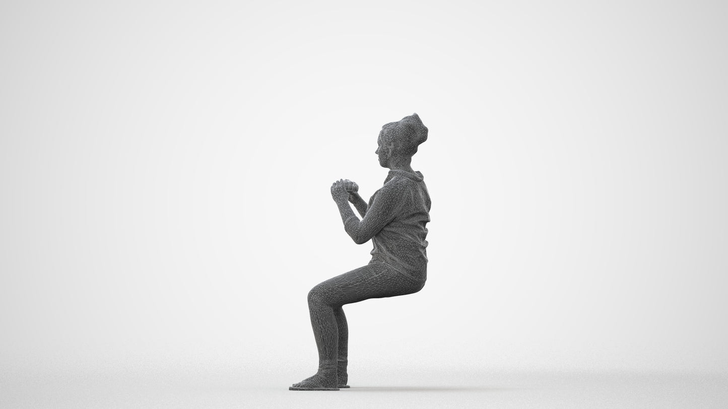 realistic 3D human woman casual sitting, archviz people FBX OBJ for Blender, square thumbnail