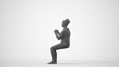 realistic 3D human woman casual sitting, archviz people FBX OBJ for Blender, square thumbnail