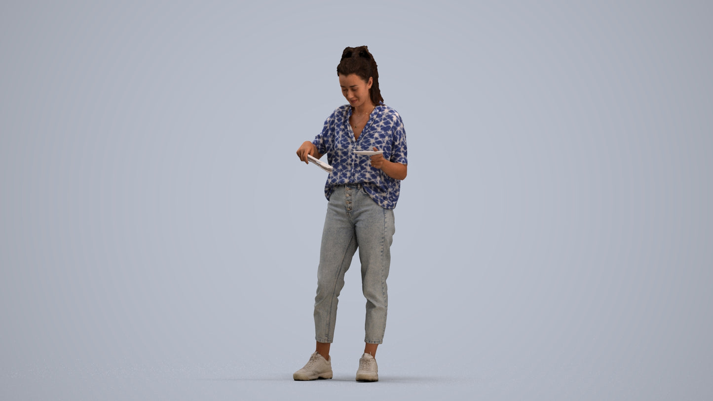 scanned 3D woman casual standing, photogrammetry people for Enscape and V-Ray, standing pose render