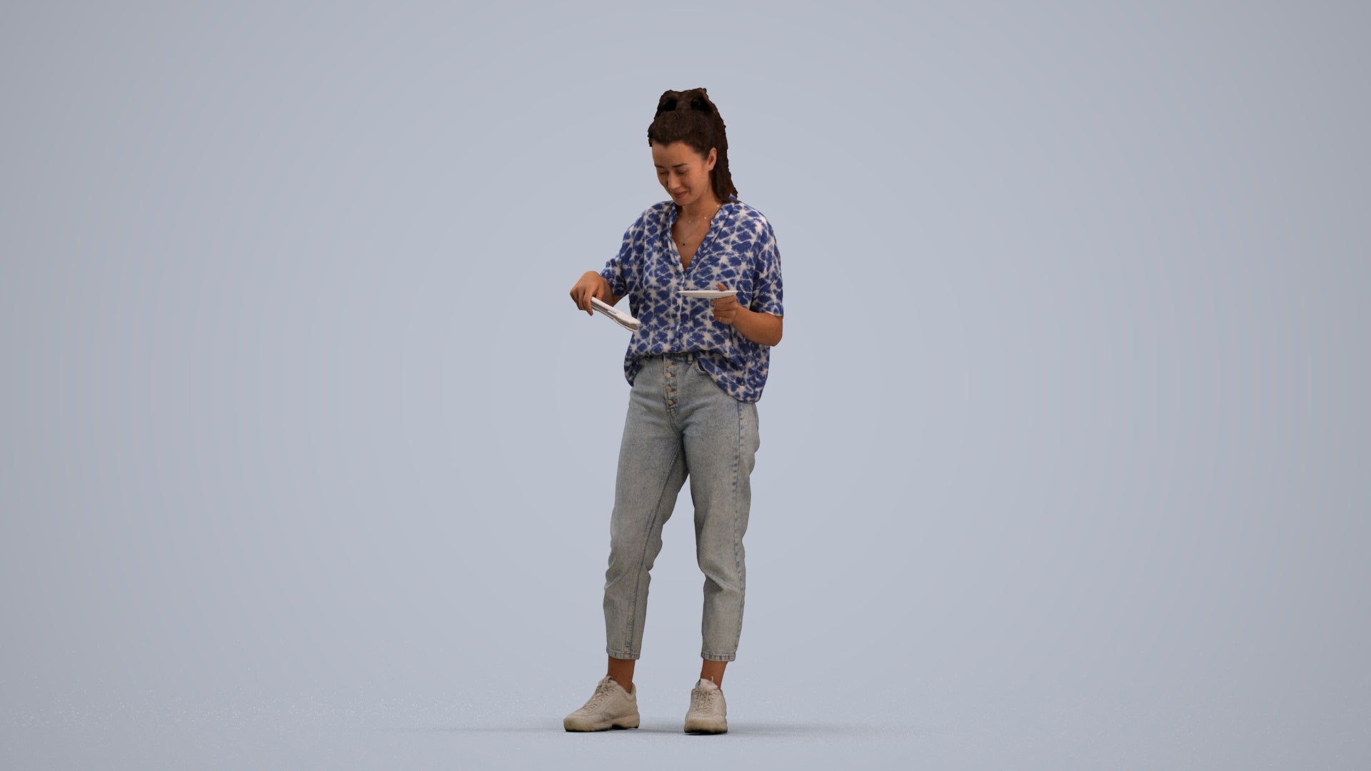 scanned 3D woman casual standing, photogrammetry people for Enscape and V-Ray, standing pose render