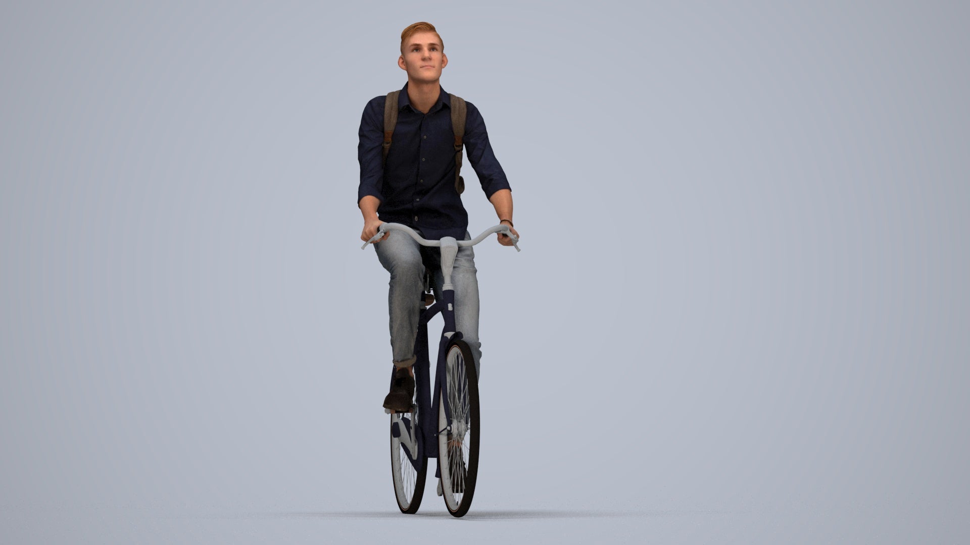 photogrammetry 3D man casual cycling, realistic human model archviz FBX, top-down view render