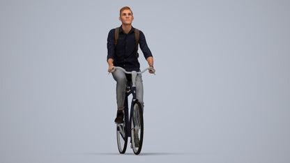photogrammetry 3D man casual cycling, realistic human model archviz FBX, top-down view render