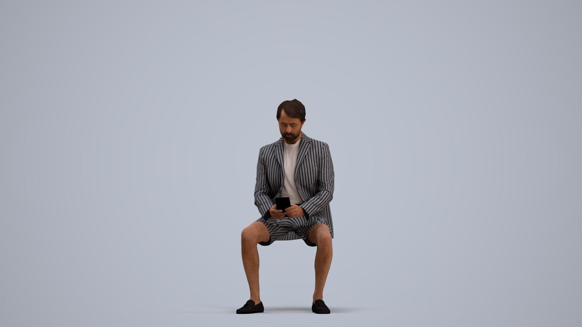 3D scanned man sitting business, photorealistic archviz people for Enscape and SketchUp, standing pose render