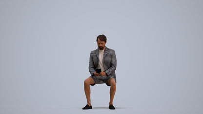 3D scanned man sitting business, photorealistic archviz people for Enscape and SketchUp, standing pose render