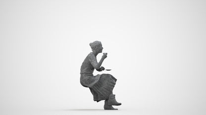 realistic 3D people senior woman casual sitting, render-ready for V-Ray and Corona, FBX OBJ, wireframe side view