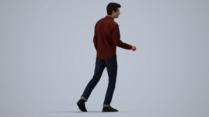 3D human model man casual walking, photogrammetry scanned person for archviz, side view render