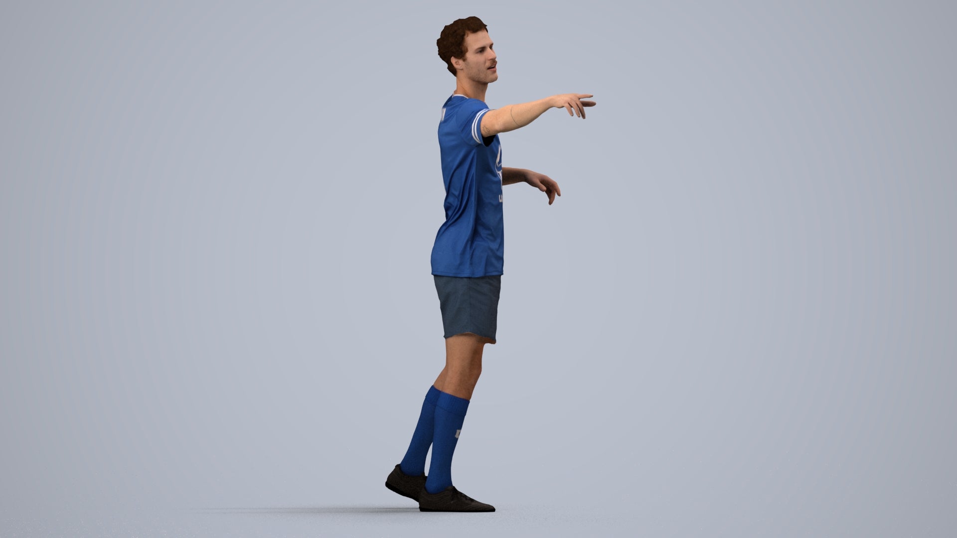 3D human model man sport, photogrammetry scanned person for archviz, side view render
