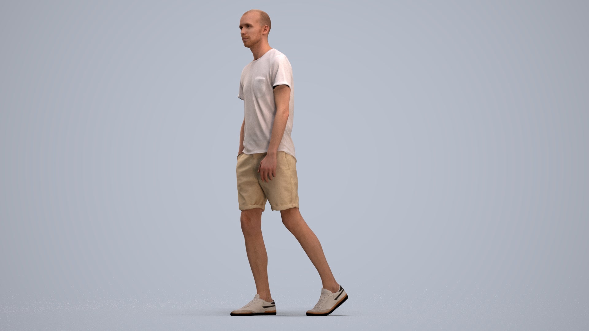 3D people model man casual walking, scanned human for 3ds Max rendering, standing pose render