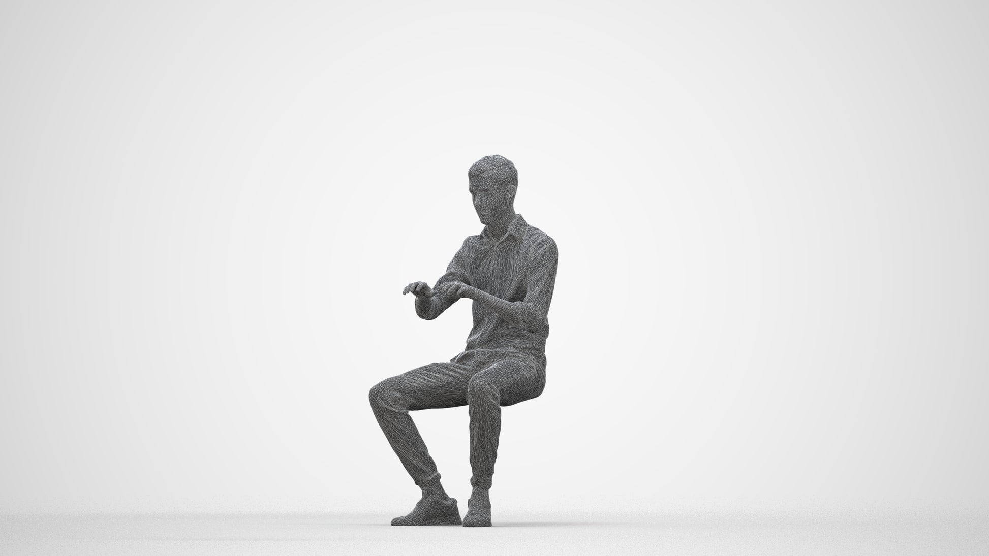 realistic 3D man casual business, scanned archviz people for Blender and 3ds Max, wireframe back view