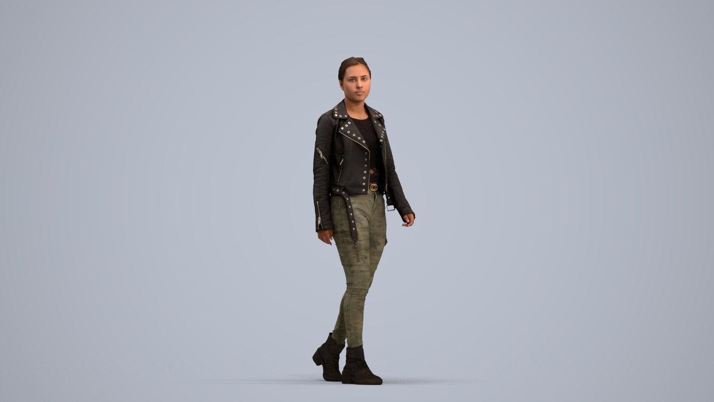 3D people model woman casual walking, scanned human for 3ds Max rendering, standing pose render