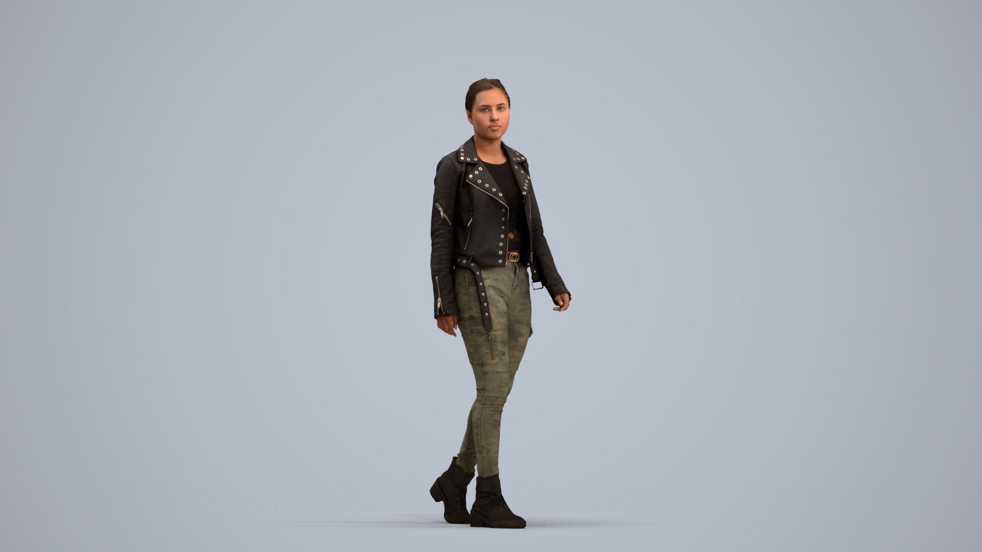3D people model woman casual walking, scanned human for 3ds Max rendering, standing pose render