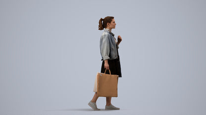 3D scanned woman shopping casual, photorealistic archviz people for Enscape and SketchUp, side view render
