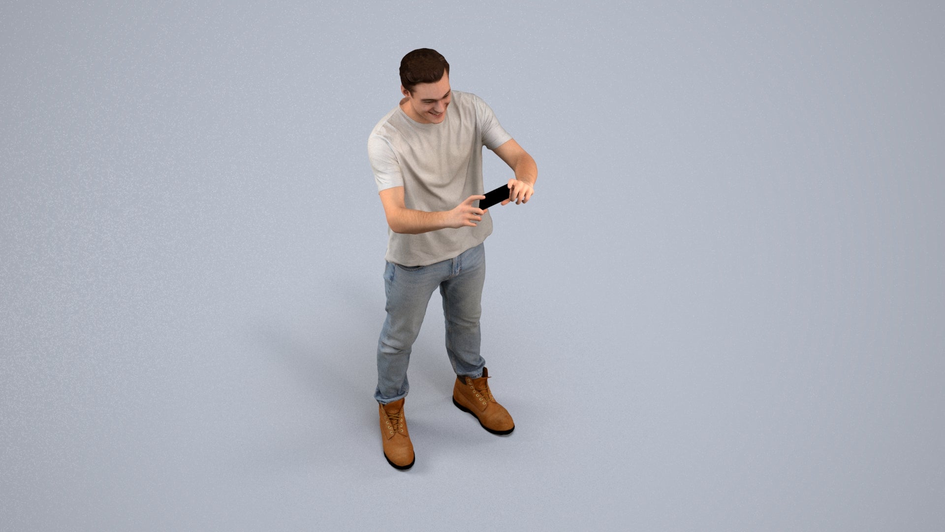 3D scanned man standing casual, photorealistic archviz people for Enscape and SketchUp, back view render