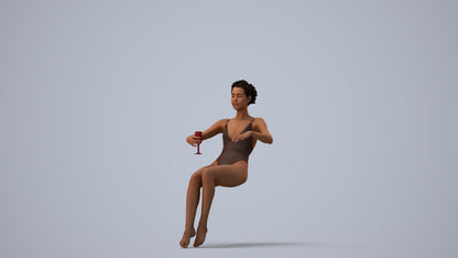 3D human model woman pool, photogrammetry scanned person for archviz, three-quarter view render