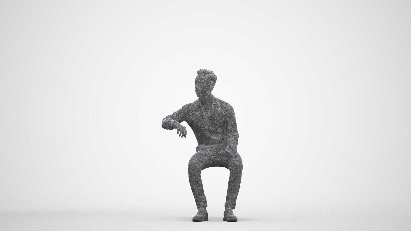realistic 3D man business sitting, scanned archviz people for Blender and 3ds Max, three-quarter front view render