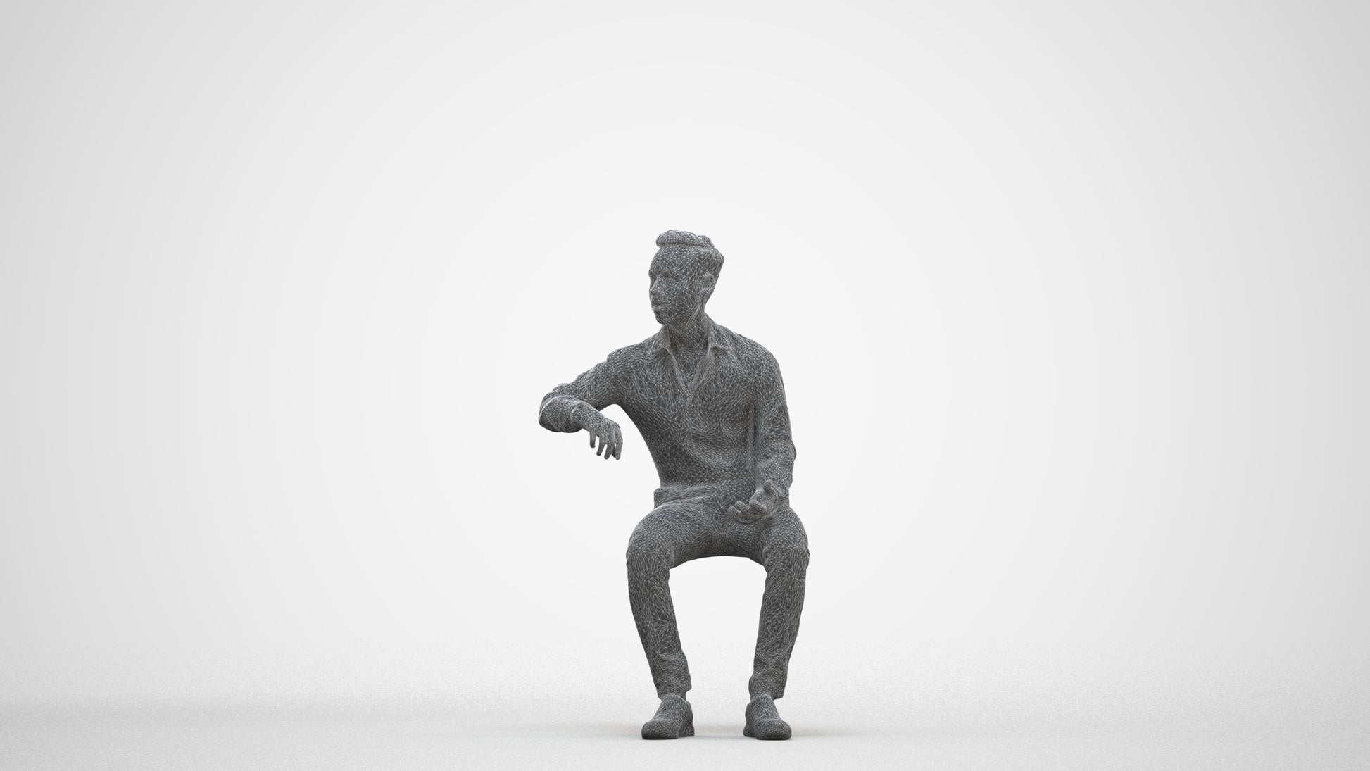 realistic 3D man business sitting, scanned archviz people for Blender and 3ds Max, three-quarter front view render