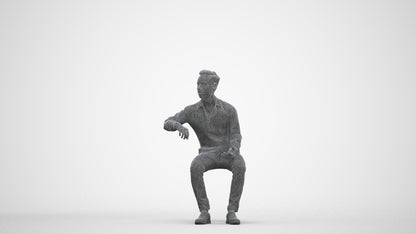 realistic 3D man business sitting, scanned archviz people for Blender and 3ds Max, three-quarter front view render